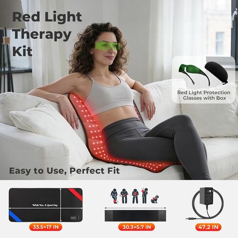 Red & Blue Light Therapy Mat for Body 33"×17" – 360 LEDs Infrared Light Pad (460nm + 660nm + 850nm) for Back, Waist, Knees & Joints Pain Relief, 60W Red Light Therapy Panel for Men & Women in Kuwait