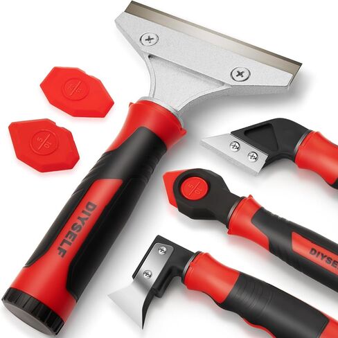 أداة السد DIYSELF، أداة إزالة السد 4 في 1 للحمام، حوض الاستحمام، الجص، الدش، البلاط، النافذة، أداة مكشطة الحلاقة للتنظيف، أداة إزالة السد السيليكون (أحمر) in Kuwait