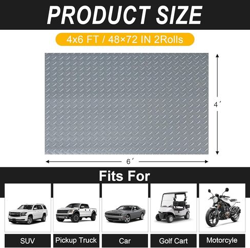 4x6 FT Garage Floor Mat, 2 Rolls 2.8mm Thickened Flooring Roll 48 sqft Diamond Plate PVC Rubber Trailer Mat, Non-Slip Floor Mat for Garage, Motorcycle, Trailer, Pickup Truck, Black in Kuwait
