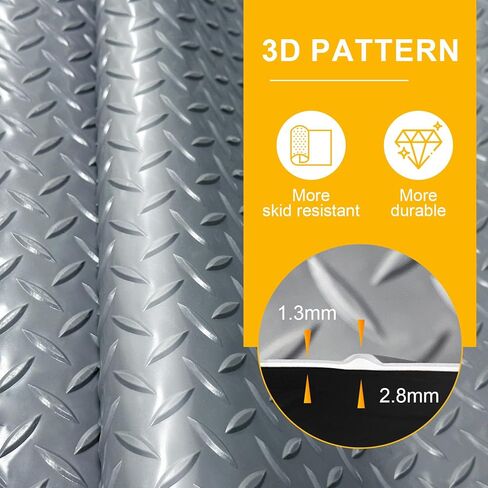 4x6 FT Garage Floor Mat, 2 Rolls 2.8mm Thickened Flooring Roll 48 sqft Diamond Plate PVC Rubber Trailer Mat, Non-Slip Floor Mat for Garage, Motorcycle, Trailer, Pickup Truck, Black in Kuwait