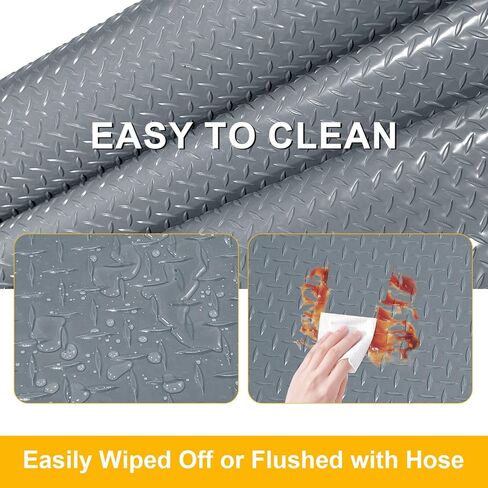 4x6 FT Garage Floor Mat, 2 Rolls 2.8mm Thickened Flooring Roll 48 sqft Diamond Plate PVC Rubber Trailer Mat, Non-Slip Floor Mat for Garage, Motorcycle, Trailer, Pickup Truck, Black in Kuwait