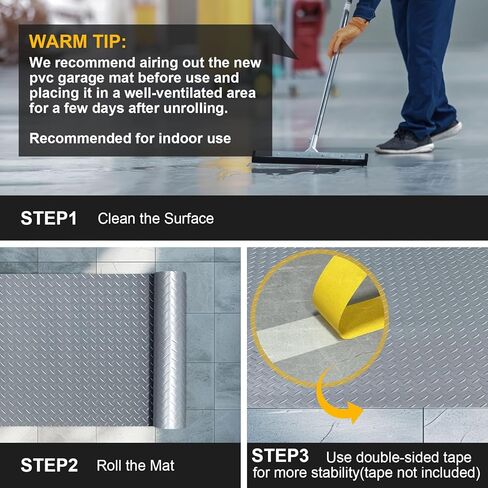 4x6 FT Garage Floor Mat, 2 Rolls 2.8mm Thickened Flooring Roll 48 sqft Diamond Plate PVC Rubber Trailer Mat, Non-Slip Floor Mat for Garage, Motorcycle, Trailer, Pickup Truck, Black in Kuwait