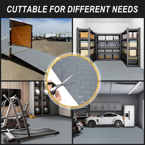 4x6 FT Garage Floor Mat, 2 Rolls 2.8mm Thickened Flooring Roll 48 sqft Diamond Plate PVC Rubber Trailer Mat, Non-Slip Floor Mat for Garage, Motorcycle, Trailer, Pickup Truck, Black in Kuwait