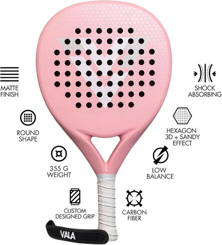 مضرب VALA One Padel - ألياف الكربون خفيفة الوزن، تصميم ممتص للصدمات، شكل دائري، ملمس إضافي للدوران والتحكم، Pala للرجال - النساء، مثالي للاعبين المبتدئين والمتوسطين in Saudi Arabia