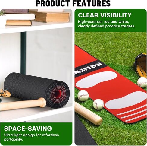 Softball Pitching Mat for Pitching Practice - Non-Slip Baseball Batting Mat with Footprint Guide for Young People Practice Backyard & Home Use - 54 x 12 inches Portable Lightweight in Saudi Arabia