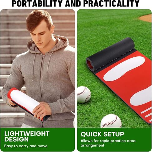 Softball Pitching Mat for Pitching Practice - Non-Slip Baseball Batting Mat with Footprint Guide for Young People Practice Backyard & Home Use - 54 x 12 inches Portable Lightweight in Saudi Arabia