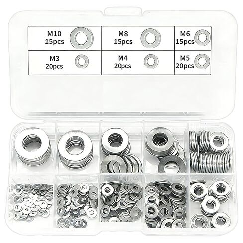 105 pcs 304 Flat Washers Assortment with Storage Box, Multi-Size M2 to M10 Kit for Small Projects, Home Repair, Electronics, Furniture & Bicycle Maintenance Hardware Essentials in Saudi Arabia