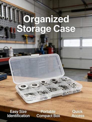 105 pcs 304 Flat Washers Assortment with Storage Box, Multi-Size M2 to M10 Kit for Small Projects, Home Repair, Electronics, Furniture & Bicycle Maintenance Hardware Essentials in Saudi Arabia