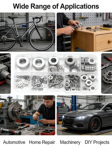105 pcs 304 Flat Washers Assortment with Storage Box, Multi-Size M2 to M10 Kit for Small Projects, Home Repair, Electronics, Furniture & Bicycle Maintenance Hardware Essentials in Saudi Arabia