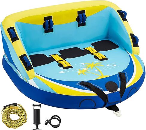 3 Person Towable Tube for Boating, Inflatable Water Sports Towables for Boats to Pull 1-3 Rider, Sofa Style Boat Tube with Dual Front and Back Tow Points, Including Nylon Tow Rope and Air Pump in Kuwait