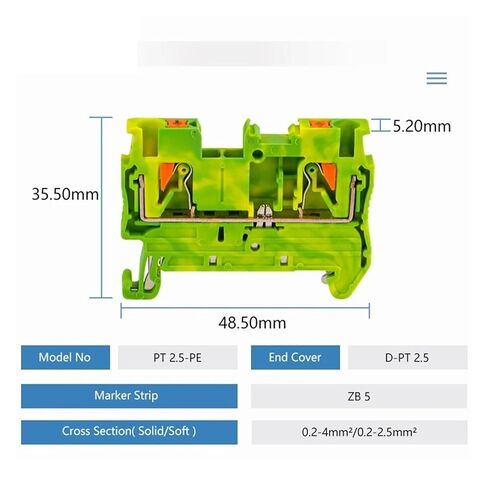10pcs DIN Rail Ground Terminal Block PT-2.5PE Spring Connection Feed-Through Push-in PT2.5-PE Conductor in Saudi Arabia