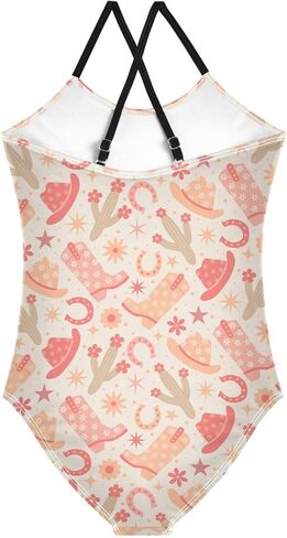 Cowgirl Boots Hats Girls One Piece Swimsuits Cactus Horseshoe Sport Halter Swimwear Beach Bathing Suit 5-6T in Kuwait