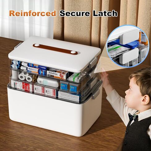 صندوق تخزين الأدوية من funest مكون من 4 طبقات، صندوق أدوات الإسعافات الأولية المحمول فارغ بمقبض، منظم مستلزمات طبية متعدد الأغراض مع صينية قابلة للإزالة، أبيض in Kuwait