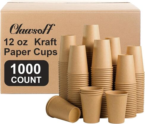 مجموعة Clawsoff 180 كوب ورقي سعة 12 أونصة، أكواب قهوة ورقية بنية كرافت للاستعمال مرة واحدة 12 أونصة، أكواب ورقية غير مبيضة لحفلات المشروبات الساخنة/الباردة، والنزهات، والسفر، والمناسبات. in Kuwait