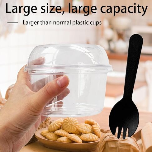 tiaiidi 50 حزمة 12 أوقية أكواب بلاستيكية شفافة يمكن التخلص منها مع أغطية قبة وملاعق، أكواب الحلوى البلاستيكية، أوعية الوجبات الخفيفة القابل للتصرف للآيس كريم، الكعك، الوجبات الخفيفة، الفاكهة، المشروبات الباردة، اللبن المخفوق، الحلوى، السلطة in Kuwait