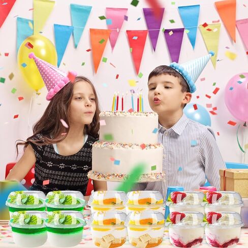 tiaiidi 50 حزمة 12 أوقية أكواب بلاستيكية شفافة يمكن التخلص منها مع أغطية قبة وملاعق، أكواب الحلوى البلاستيكية، أوعية الوجبات الخفيفة القابل للتصرف للآيس كريم، الكعك، الوجبات الخفيفة، الفاكهة، المشروبات الباردة، اللبن المخفوق، الحلوى، السلطة in Kuwait
