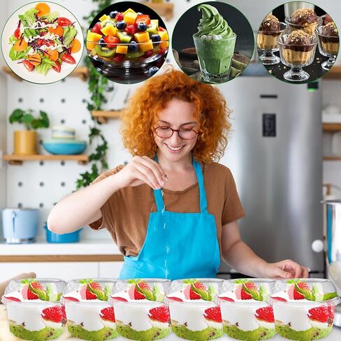 tiaiidi 50 حزمة 12 أوقية أكواب بلاستيكية شفافة يمكن التخلص منها مع أغطية قبة وملاعق، أكواب الحلوى البلاستيكية، أوعية الوجبات الخفيفة القابل للتصرف للآيس كريم، الكعك، الوجبات الخفيفة، الفاكهة، المشروبات الباردة، اللبن المخفوق، الحلوى، السلطة in Kuwait