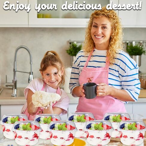 tiaiidi 50 حزمة 12 أوقية أكواب بلاستيكية شفافة يمكن التخلص منها مع أغطية قبة وملاعق، أكواب الحلوى البلاستيكية، أوعية الوجبات الخفيفة القابل للتصرف للآيس كريم، الكعك، الوجبات الخفيفة، الفاكهة، المشروبات الباردة، اللبن المخفوق، الحلوى، السلطة in Kuwait