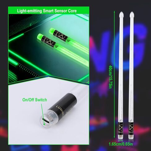أعواد طبلة متغيرة 15 لونًا قابلة لإعادة الشحن، أعواد طبلة كهربائية متوهجة بإضاءة LED مع شحن USB للأطفال والكبار وإكسسوارات الطبول الاحترافية وهدايا الطبول in Saudi Arabia