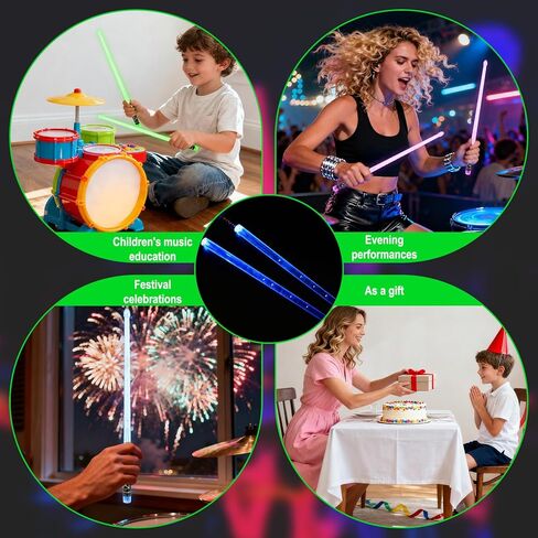 أعواد طبلة متغيرة 15 لونًا قابلة لإعادة الشحن، أعواد طبلة كهربائية متوهجة بإضاءة LED مع شحن USB للأطفال والكبار وإكسسوارات الطبول الاحترافية وهدايا الطبول in Saudi Arabia