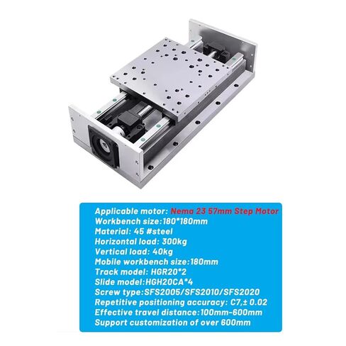 57 Motor Bracket, 180mm Wide, Heavy-Duty Steel Slide Module, Ball Screw SFS2005/SFS2010/SFS2020, Travel 100-600mm, CNC Linear Guide 300KG(SFS2010 200mm Stroke) in Saudi Arabia