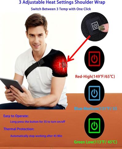 غلاف وسادة تدفئة الكتف الكهربائية| 3 إعدادات للحرارة قابلة للتعديل، لفافة كتف ساخنة لتخفيف الآلام | وسادة علاج ساخنة لاسلكية تعمل بمنفذ USB للأساور الدوارة، للرجال والنساء (لا يوجد بنك طاقة) in Kuwait