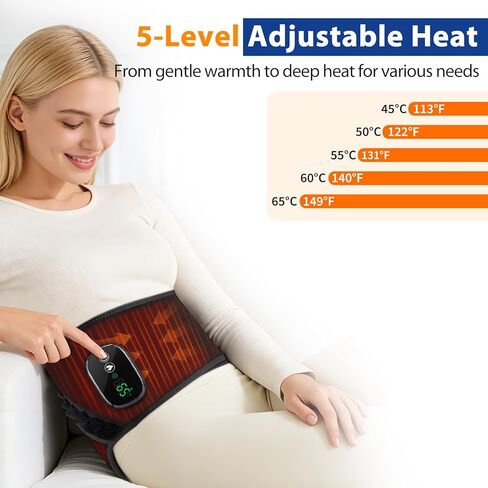 Cordless Heating Pad for Back, Back Heating Pad Rechargeable Heated Waist Belt Wrap with Built-in Warming Layer 5 Heat Options & 3 Auto Timer in Saudi Arabia