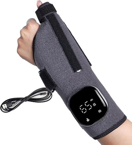 Electric Heating Wrist & Thumb Support Brace with 3-Level Heat Therapy, 5-Mode Massage, USB Rechargeable, Adjustable Strap, and Removable Mugwort Pack for Pain Relief & Comfort in Kuwait