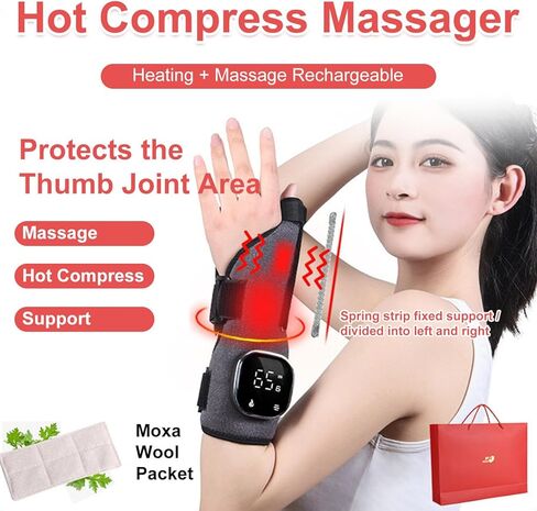 Electric Heating Wrist & Thumb Support Brace with 3-Level Heat Therapy, 5-Mode Massage, USB Rechargeable, Adjustable Strap, and Removable Mugwort Pack for Pain Relief & Comfort in Kuwait