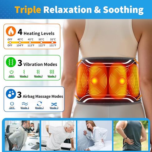 وسادة تدفئة الظهر مع جهاز تدليك - حزام تدليك الظهر المُسخن مع وسادات ضغط الهواء، وسادة تدفئة للظهر مع بطارية 4000 مللي أمبير في الساعة - هدايا للنساء والرجال والعائلة in Kuwait