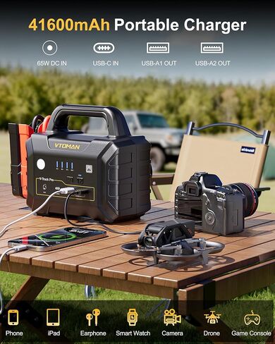 VTOMAN V-Truck Pro 8000A بطارية السيارة مع شحن سريع 65 وات، حزمة طاقة محمولة بقدرة 41600 مللي أمبير في الساعة لجميع أنواع الغاز والديزل، صندوق قفز 12 فولت مع ضوء LED، كابلات توصيل طويلة in Kuwait