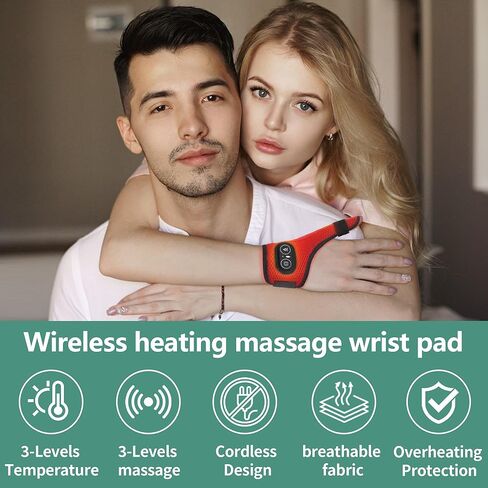 Cordless Wrist Heating Pad Massager, Heated Wrist Wrap, 3 Vibration and Heat Settings, Heated Hand Wrap for Arthritis, Carpal Tunnel Relief in Saudi Arabia