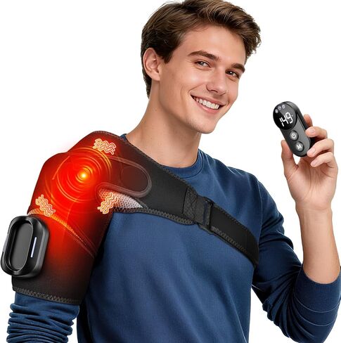 Shoulder Heating Pad with Remote, Heated Shoulder Wrap with Massage, Shoulder Massager with Heat for Rotator Cuff Pain Black in Kuwait