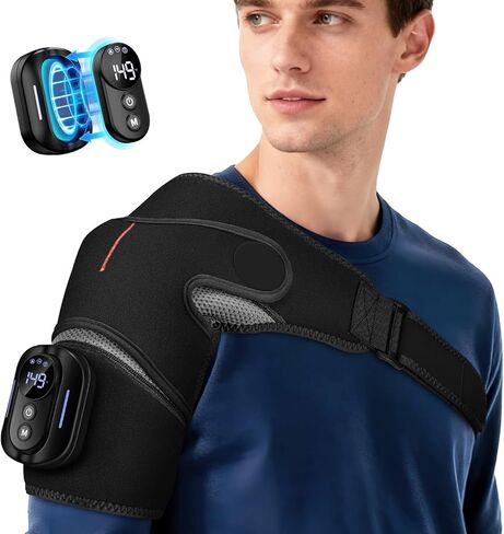Shoulder Heating Pad with Remote, Heated Shoulder Wrap with Massage, Shoulder Massager with Heat for Rotator Cuff Pain Black in Kuwait