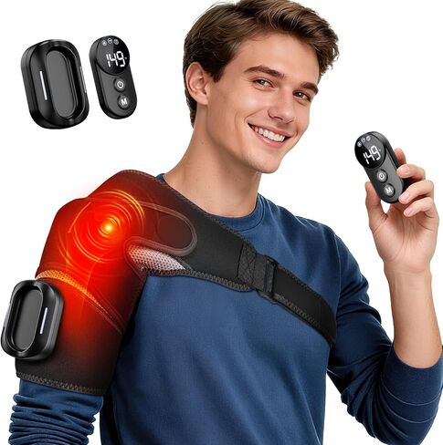 Shoulder Heating Pad with Remote, Heated Shoulder Wrap with Massage, Shoulder Massager with Heat for Rotator Cuff Pain Black in Kuwait