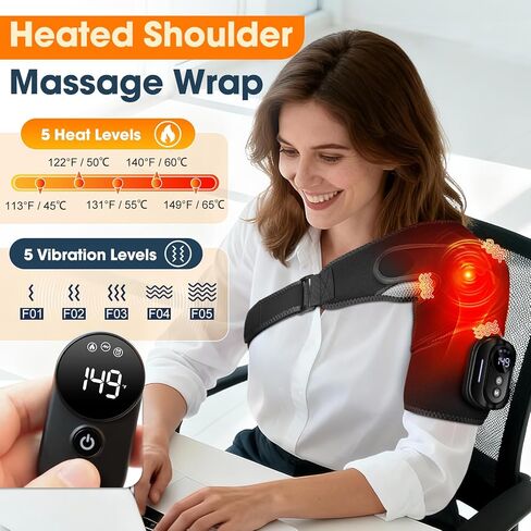 Shoulder Heating Pad with Remote, Heated Shoulder Wrap with Massage, Shoulder Massager with Heat for Rotator Cuff Pain Black in Kuwait