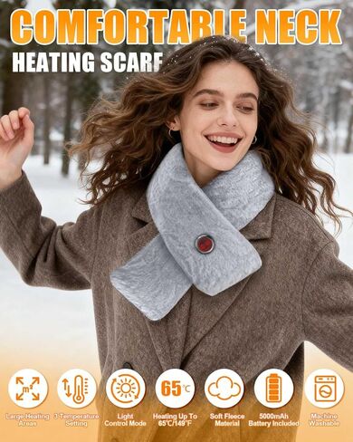 Heating Pad for Neck, 5000Amh Heated Scarf Rechargeable with Light Button, 3 Heating Levels Heated Neck Wrap for Pain Relief, Electric Heated Pad for Men & Women, Valentine's Day Gifts in Kuwait