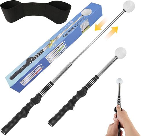 Retractable Golf Swing Training Aid with Arm Band, Golf Grip Trainer for Indoor Outdoor Practice, Portable Club Grips with Click Sound for Beginners and All Skill Levels in Kuwait