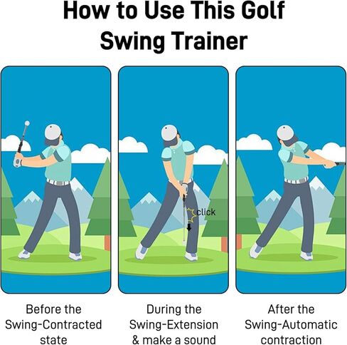 Retractable Golf Swing Training Aid with Arm Band, Golf Grip Trainer for Indoor Outdoor Practice, Portable Club Grips with Click Sound for Beginners and All Skill Levels in Kuwait