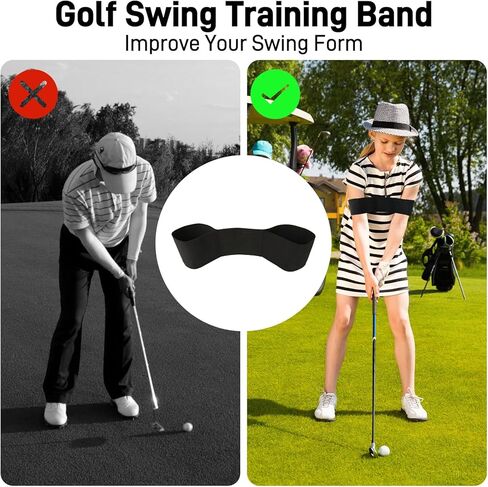 Retractable Golf Swing Training Aid with Arm Band, Golf Grip Trainer for Indoor Outdoor Practice, Portable Club Grips with Click Sound for Beginners and All Skill Levels in Kuwait