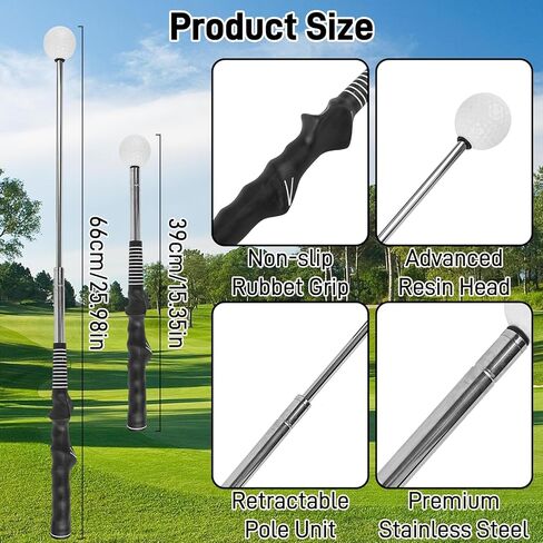 Retractable Golf Swing Training Aid with Arm Band, Golf Grip Trainer for Indoor Outdoor Practice, Portable Club Grips with Click Sound for Beginners and All Skill Levels in Kuwait
