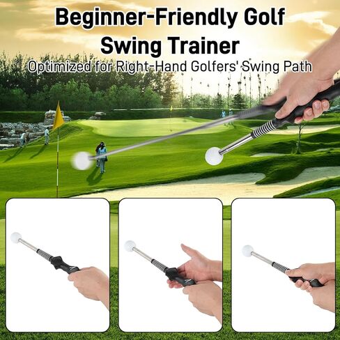 Retractable Golf Swing Training Aid with Arm Band, Golf Grip Trainer for Indoor Outdoor Practice, Portable Club Grips with Click Sound for Beginners and All Skill Levels in Kuwait