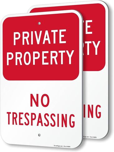 SmartSign Private Property No Trespassing Sign - 2-Pack, 12" x 18", 80 mil Thick Aluminum Composite (ACM), Pre-Drilled Holes, Red and White, Made in USA in Saudi Arabia