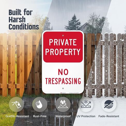 SmartSign Private Property No Trespassing Sign - 2-Pack, 12" x 18", 80 mil Thick Aluminum Composite (ACM), Pre-Drilled Holes, Red and White, Made in USA in Saudi Arabia