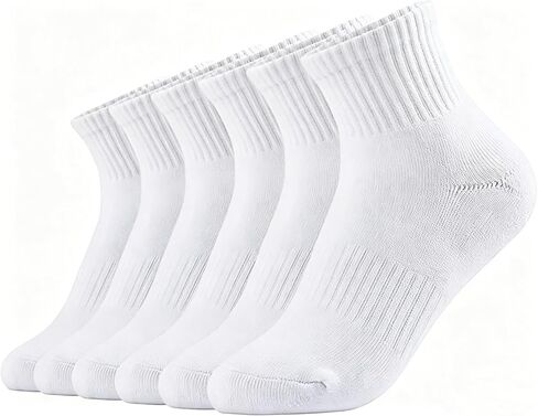 Aimery 6 pairs of women's ankle white Crew mid-tube socks, cotton gym sports mini sailor socks, soft, durable, hygroscopic, suitable for sports and daily use in Saudi Arabia