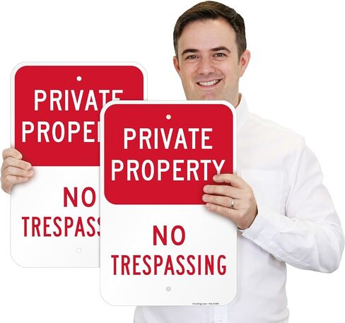 SmartSign Private Property No Trespassing Sign - 2-Pack, 12" x 18", 80 mil Thick Aluminum Composite (ACM), Pre-Drilled Holes, Red and White, Made in USA in Saudi Arabia