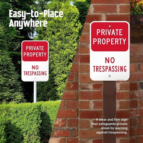 SmartSign Private Property No Trespassing Sign - 2-Pack, 12" x 18", 80 mil Thick Aluminum Composite (ACM), Pre-Drilled Holes, Red and White, Made in USA in Saudi Arabia