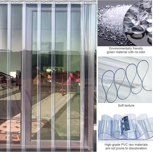 طقم ستائر باب بشريط PVC شفاف - ستائر فريزر بلاستيكية معزولة لفصل الشتاء والمبردات والمستودعات - سهلة التركيب، حماية للأبواب التجارية (W135xH240cm/53.15x94.49in) in Kuwait