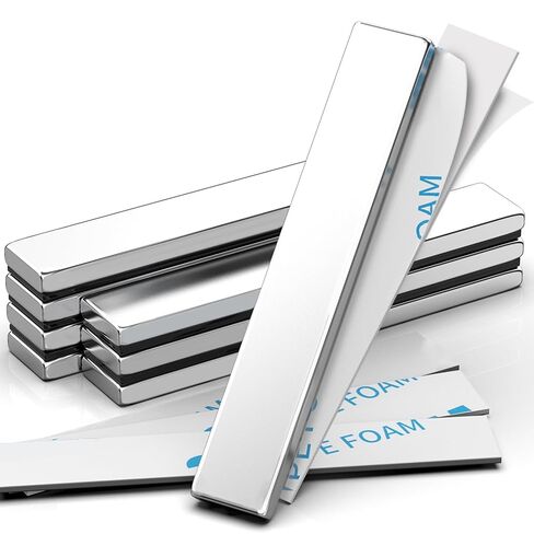 8 Pack Magnets, Caturledas Heavy Duty Strong Rare Earth Neodymium Magnets with Double Sided Adhesive, Rectangular Bar Magnetic Strip for Fridge Kitchen Garage Office Science Craft, 60x10x3 mm, Silver in Saudi Arabia