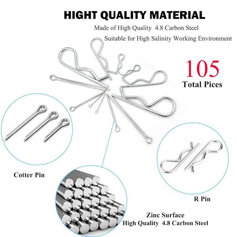 105 Pcs R Pins and Cotter Pins Assortment kit-6 Sizes Retaining Pin Split Pin Tractor Hairpin Spring Clip Used for Hitch Pin Lock System Dolly/Trailer/Hand Truck Pin Replacement in Kuwait